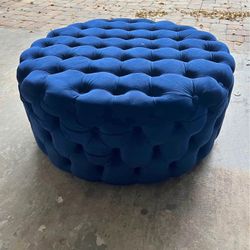 Blue Round Velvet Ottoman