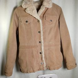 BoHo Hippie Vintage WILSONS LEATHER Suede Faux Fur Trim Womens Jacket Sz Small 