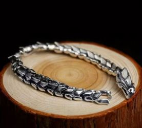 Sterling Silver Retro Dragon Link Bracelet