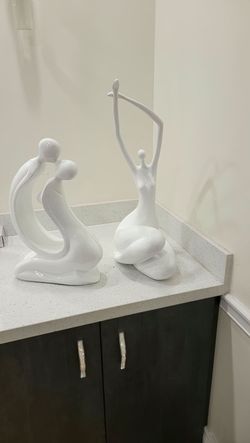 White Abstract Human Figure Sculptures Set of 2