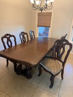 Dark Wood Dining Table with 6 Chairs