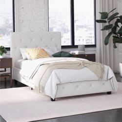 Upholstered Platform Bed, Twin, White