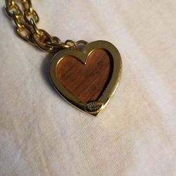 KENNETH  LANE Brown Heart Necklace  With Golden Border And 24" H Golden  Chain . 