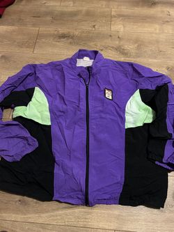 Vintage Tri-Fit Jacket, Green Black Purple Surf Windbreaker, 90s Retro Beach Large 