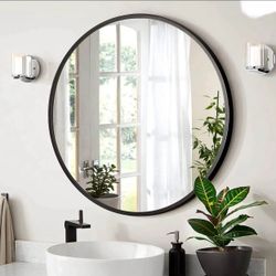 32” Black Round Bathroom Mirror – Modern Metal Frame, HD Reflection, Easy Install 🪞🖤