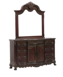 Elegant Cherry Wood Bedroom Set – Bed, 2 Dressers & Mirror