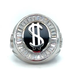 925 Sterling Silver CZ Black Dollar Sign Ring 12.60g Size 10 199399/5