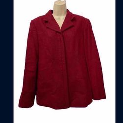 Adult Women X-Large Size 14 Red Blazer 100% Wool Full Zip 