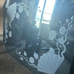 Decorative Engraved Blue tint Mirror 