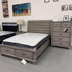 3 Pcs Bedroom Set Queen Bed Chest Nightstands 