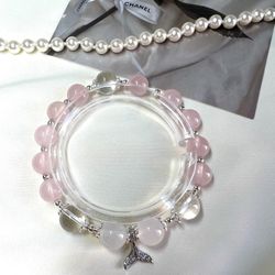 Naturally Pink and White crystal quartz bracelet