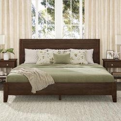 King Size Dark Walnut Solid Wood Bed Frame 