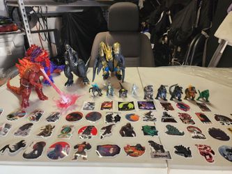 Godzilla figures, mini figures,  stickers