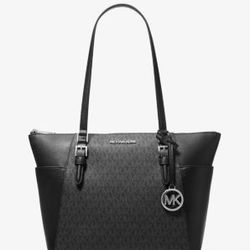 Michael Kors Charlotte Large Logo And Leather Top-Zip Tote Bag
