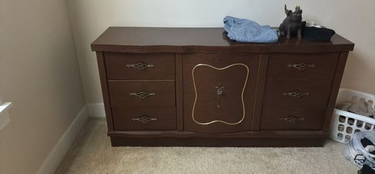 Vintage Wood Dresser with Gold Hardware