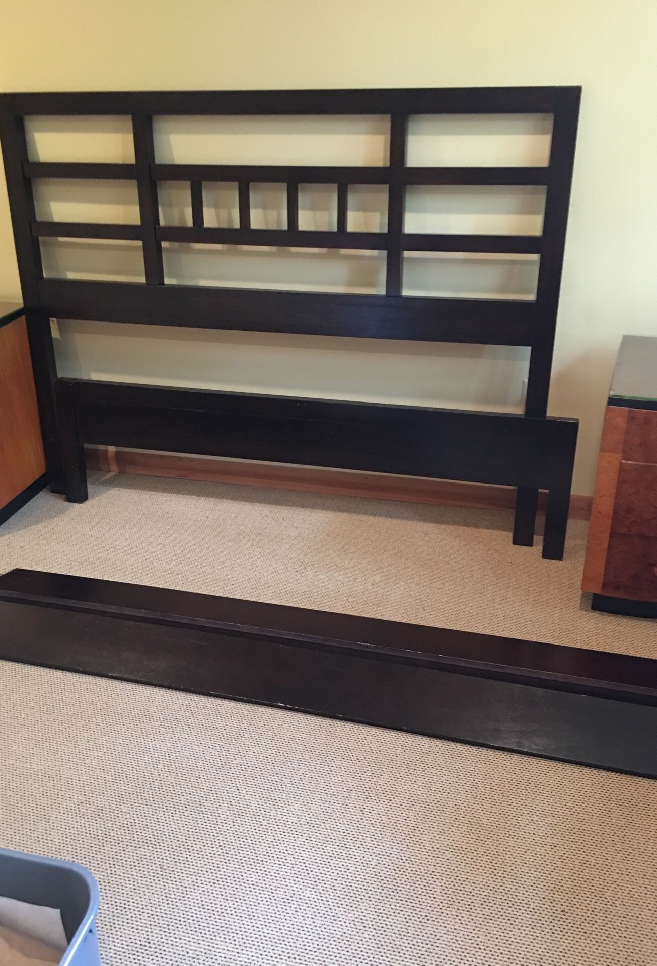 Dark stained wood Queen bed frame