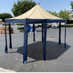 Brand New Easy pop up 13 ft. × 10 ft. Brown Outdoor Patio Pop-Up Octagonal Canopy Gazebo Tent with Mosquito Netting 