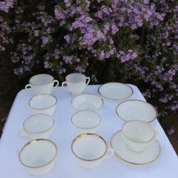 MILK WHITE GLASS DINNERWARE WITH SWIRLS,  12 DISHES 