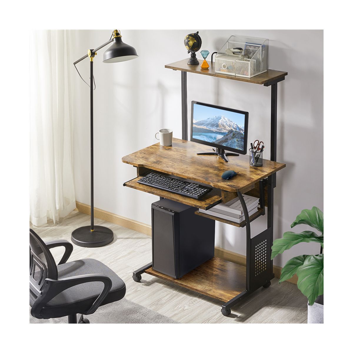 Computer Desk for Home Office School With Printer Shelf Keyboard Tray Storage Rack