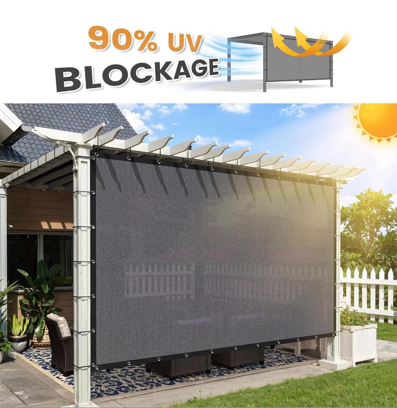 VICLLAX Shade Fabric Sun Shade Cloth Privacy Screen with Grommets for Patio Garden Pergola Cover Canopy 20x36 FT, Grey