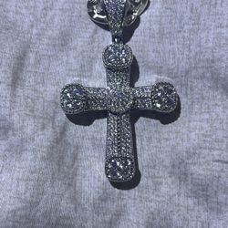 2” Silver Cross Pendant Cz Diamonds 