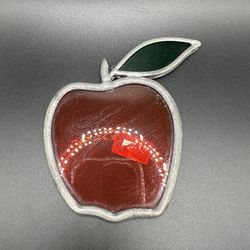 Vintage Stained Glass Red Apple Suncatcher 