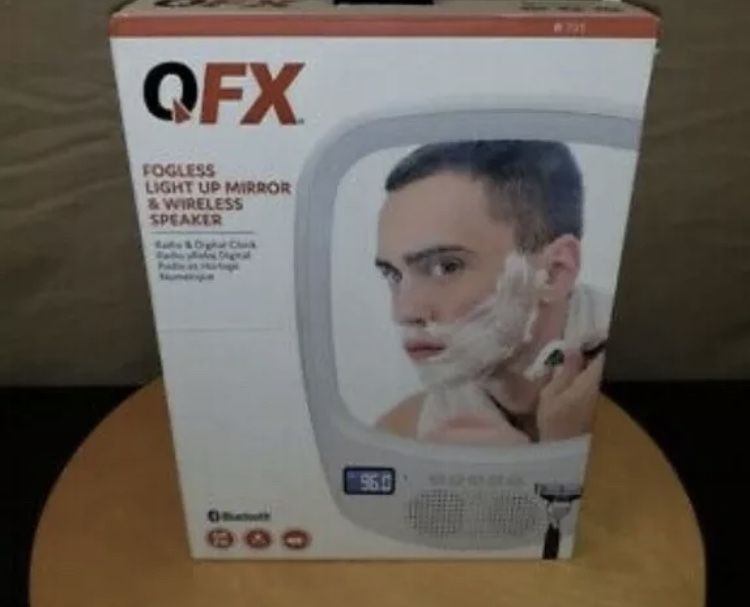 QFX Fogless Light-Up Mirror With Bluetooth Wireless Splashproof Speaker & AM/FM2
