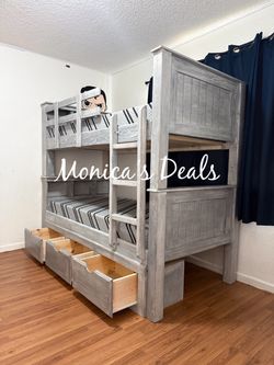 Solid Wood Twin Bunk Bed With 3 Drawers And Memory Foam Mattresses $1,100
