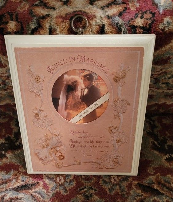JOINED IN MARRIAGE PHOTO FRAME PLAQUE 7"×8"   1982 HALLMARK