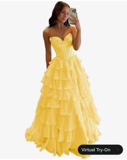 Chiffon Tiered Prom Dresses for Women 2026 Strapless Corset Ball Gown Long Floral Formal Evening Dress