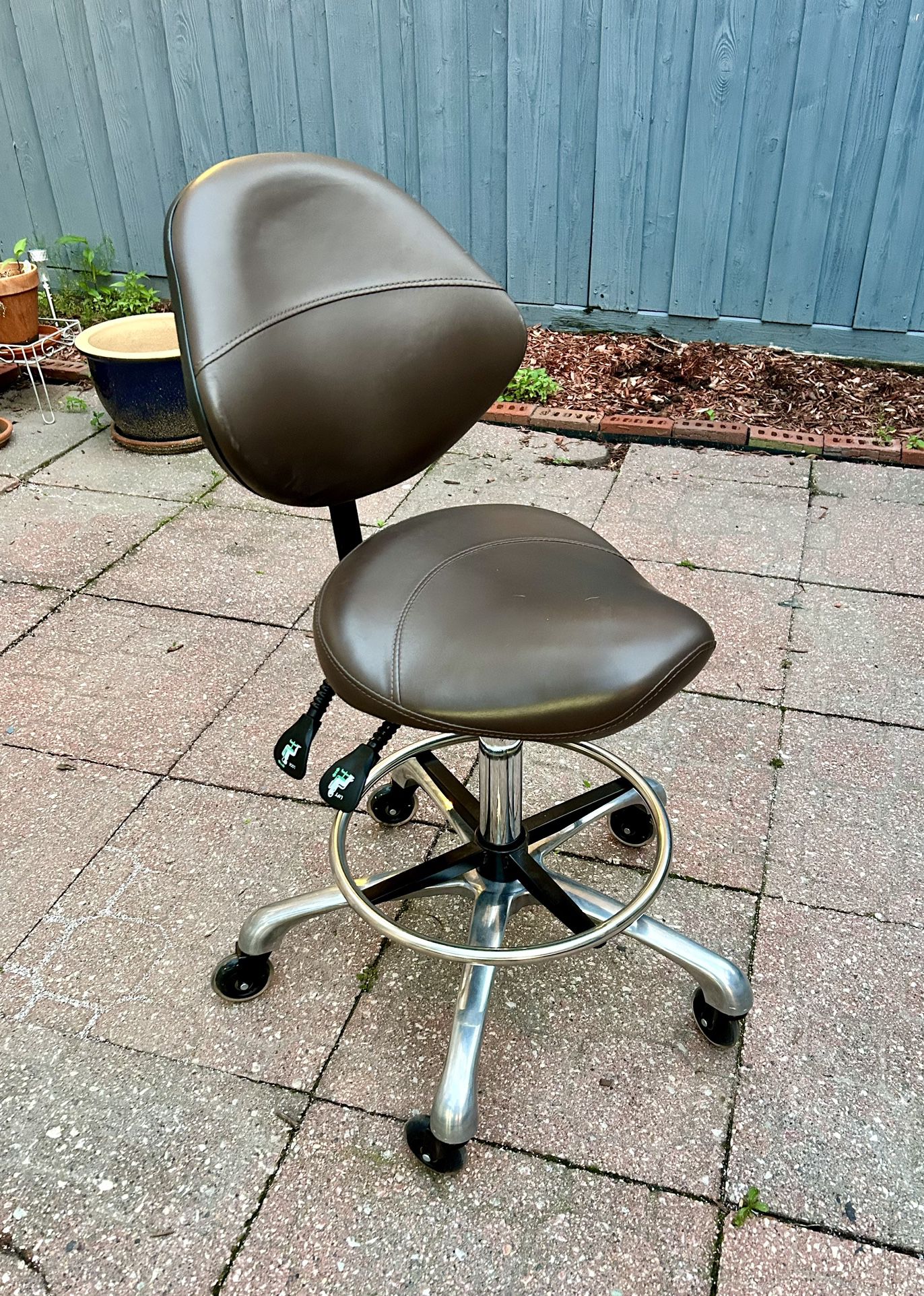 Saddle Stool Chair with Back Support and Footrest