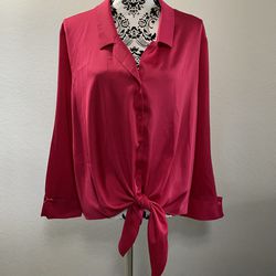 Worthington Shirt Top Blouse Size XL Long Sleeve Fuchsia Pink