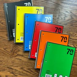6 Spiral Bound Perforated Notebooks College Ruled Paper 8 X 10 1/2 70 Sheets