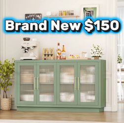Green Veltri 55.1'' W Modern Sideboard, Buffet with Adjustable Shelves and Tempered Glass Doors brand new