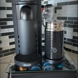 Nespresso by De'Longhi Black VertuoPlus Coffee and Espresso Maker with Aeroccino Frother + pods