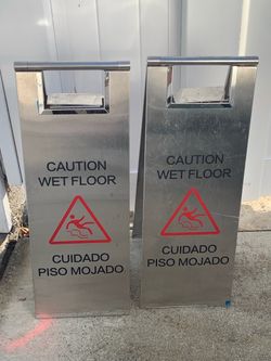 CAUTION WET FLOOR stainless steel signs
