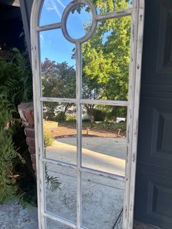 Arched Window Frame Mirror White Distressed