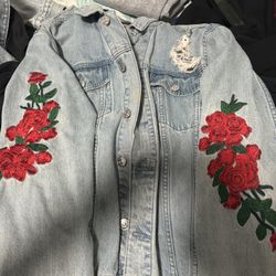 Pacsun Jean Jacket Roses Edition 