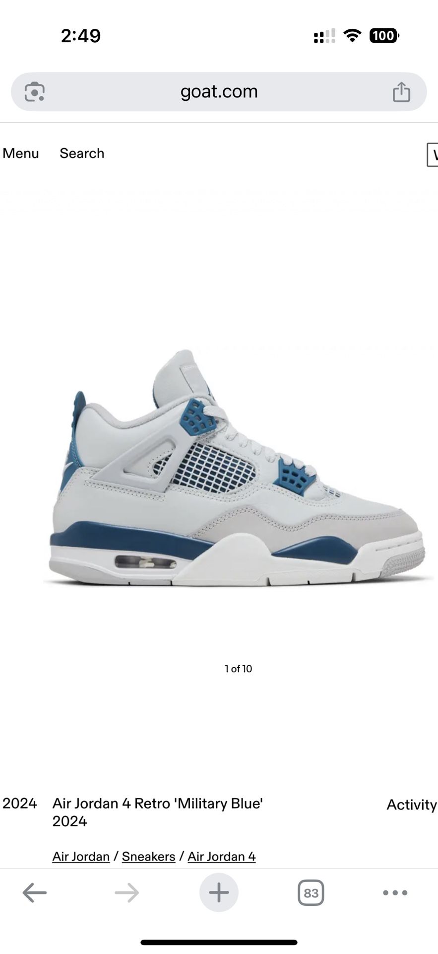 Jordan Fours Military Blue Men 8 1/2