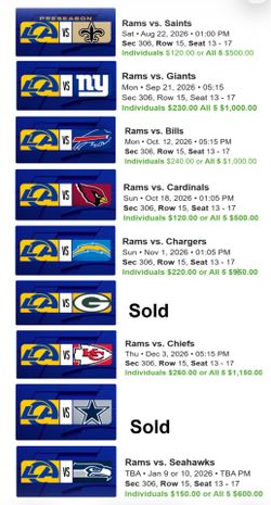 La Rams 5 tickets all season available