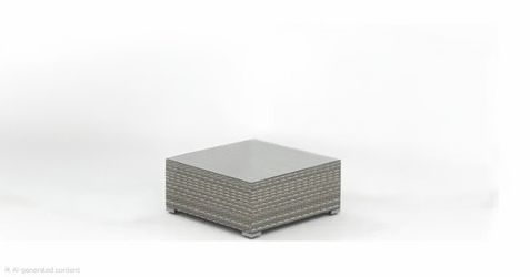 Gray Wicker Outdoor Coffee Table – Glass Top