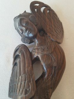 Vintage Rare Graceful Balinese Dancing Woman Wood Sculpture 20" Tall