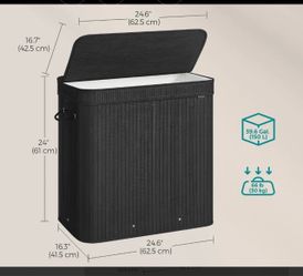 SONGMICS 39.6 Gallons Bamboo Laundry Hamper w/ 3 Compartmentd & Lid - Black