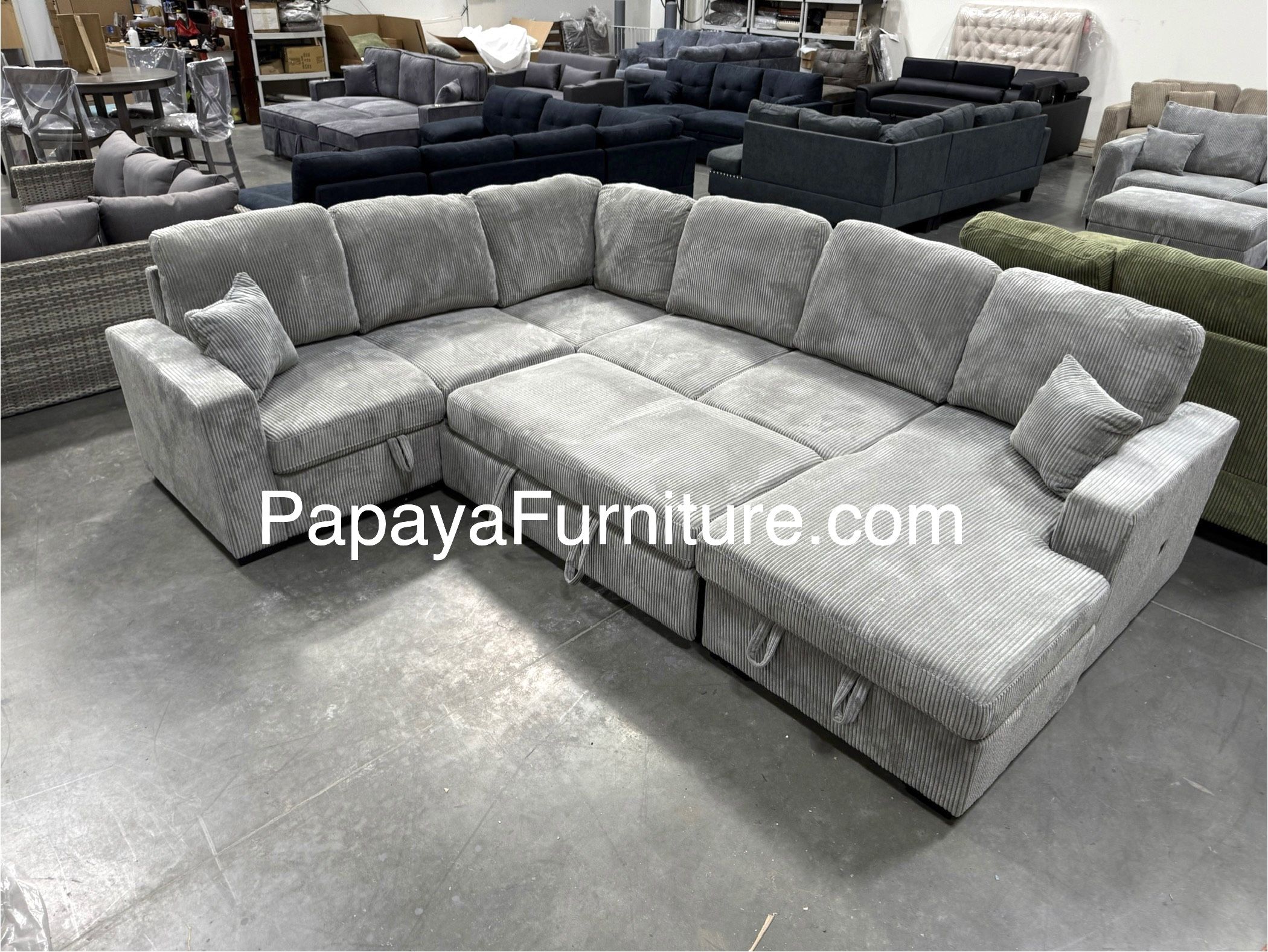 New! 120” Plush Large Sectional Sofa Bed, Grey Sectional Sofa Bed, Sleeper Sofa, Couch, Sectional, Pull-out Bed Sofa Couch, Sleeper Sofa, Light grey C