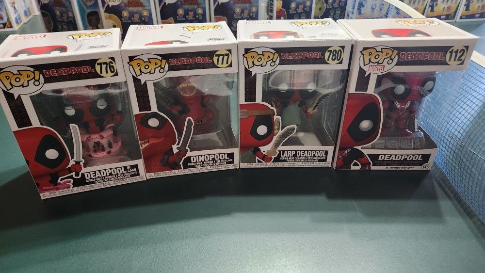 Marvel Funko Pop Deadpool Set Of 4 Dinopool  Birthday Cake Larp 777 778 780  112