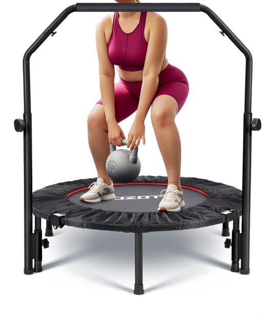 40" /48" Rebounder for Adults,Mini Rebounder Foldable Fitness Rebounder with Adjustable Foam Handle,for Indoor/Outdoor Exercise Workout,Max Load 450LB