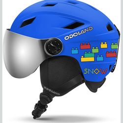 Odoland Kids Ski Helmet with 2-in-1 Visor Goggles Ages 3-12, Size XS
