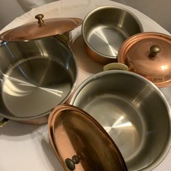 ESTATE SALE - 3pc set red copper cooking pots