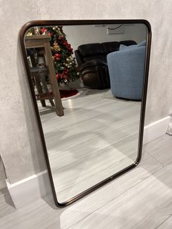 Bronze Mirror for Wall, 20x28 Rounded Rectangle Farmhouse Mirror, Brushed Bronze Bathroom Mirror for Wall, Modern Vanity Mirror in Metal Frame Hang Ve