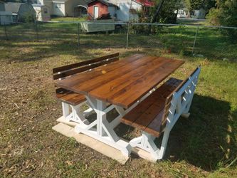 Freshly built Farmhouse style dining room table and benches starting at $400.00